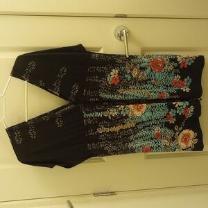 Y2K Black Floral Tunic Top Womens Size Large
